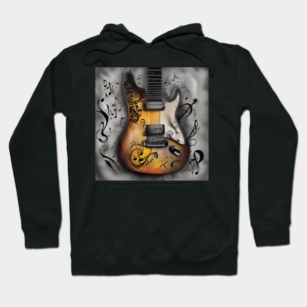 An abstract image of a guitar with musical symbols Hoodie by Musical Art By Andrew